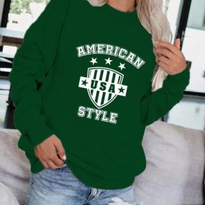 Text Letters Loose Crew Neck Sweatshirt, Sweatshirts & Hoodies, color:Green|size:3XL, JustFashionNow