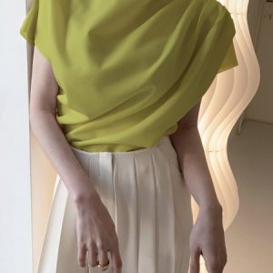 Stylewe White Daily Plain Simple Short Sleeve Top, Blouses and Shirts, color:Yellow|size:XS, Stylewe