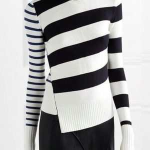 Long sleeve Daily Crew Neck Geometric Sweater, Sweaters, color:White|size:XXL, Stylewe