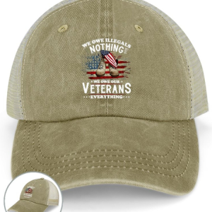 Men's Flag We Owe illegals Nothing Washed Mesh-back Baseball Cap, color:Khaki|size:One-size, Lilicloth.com