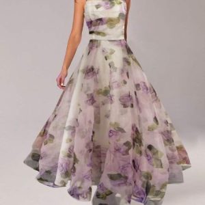 Floral Elegant Strapless Wedding Guest Dress, Wedding Guest Dresses, color:Purple|size:XS, Stylewe