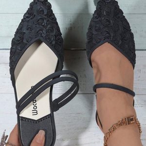 Women Floral Pattern Waterproof Wedge Heel Back Empty Shoes, Flats, color:Black|size:40, JustFashionNow