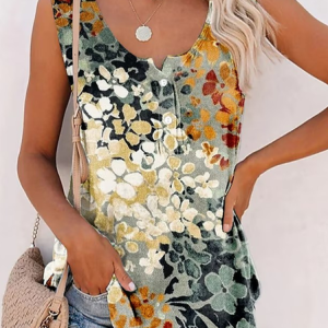 V Neck Loose Casual Floral Tank Top, Tanks & Camis, color:Blue|size:XXL, JustFashionNow