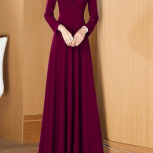 Women Plain V Neck Long Sleeve Comfy Casual Maxi Dress, Maxi, color:Wine Red|size:4XL, Noracora