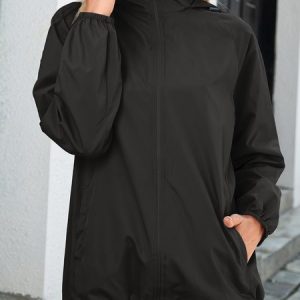 Casual Plain Crew Neck Regular Fit water proof Jacket, Jackets, color:Black|size:XL, JustFashionNow