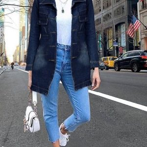 Plain Casual Others Denim Jacket, Jackets, color:Deep Blue|size:5XL, Noracora