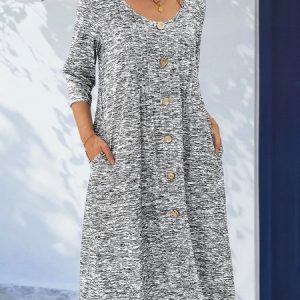V Neck Plain Regular Fit Casual Dress, Dresses, color:Gray|size:XXL, JustFashionNow