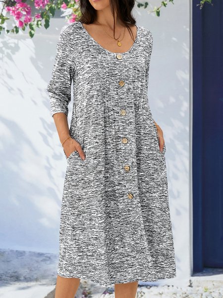 V Neck Plain Regular Fit Casual Dress, Dresses, color:Gray|size:XXL, JustFashionNow