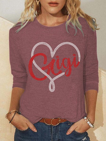 Women Gigi Heart Simple Regular Fit Long Sleeve Top, color:Red|size:3XL, Lilicloth.com