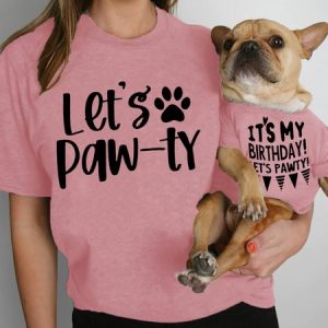 Women's Let's Pawty Puppy Pawty  Dog Invitation Dog Mom Crew Neck Cotton Casual T-Shirt, color:Pink|size:3XL, Lilicloth.com