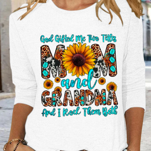 Women's God Gifted Me Two Titles Mom And Grandma And I Rock Them Both Long Sleeve Shirt, color:White|size:3XL, Lilicloth.com