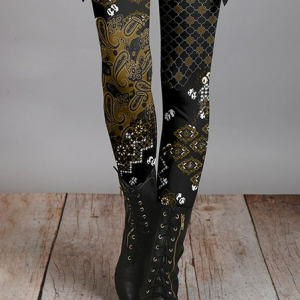 Boho Ethnic Jersey Leggings, Leggings, color:Brown|size:XXL, JustFashionNow