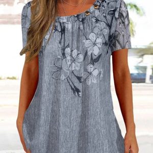 Womens Casual Crew Neck Shirt, Shirts & Blouses, color:Gray|size:XXL, JustFashionNow