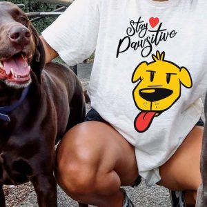 Lilicloth X Funnpaw X Manikvskhan Stay Pawsitive Women's T-Shirt, color:White|size:L, Lilicloth.com