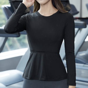 Crew Neck Long Sleeve Plain Regular High Elasticity Regular Fit Shirt For Women, Blouses, color:Black|size:XXL, Noracora