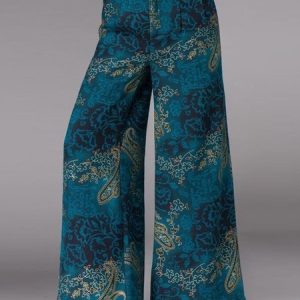 Casual Paisley Long Pocket Stitching Pant, Pants, color:Blue|size:4XL, Noracora