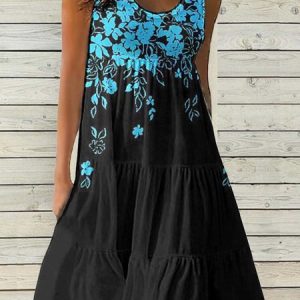 Casual Crew Neck Regular Fit Dress, Dresses, color:Deep Blue|size:3XL, JustFashionNow