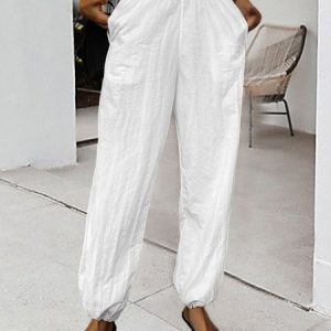 Casual Cotton And Linen Loose Pants, Pants, color:White|size:XXL, JustFashionNow