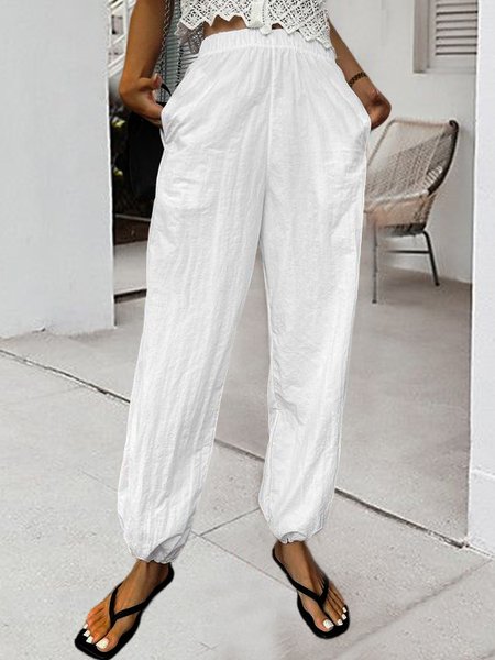 Casual Cotton And Linen Loose Pants, Pants, color:White|size:XXL, JustFashionNow