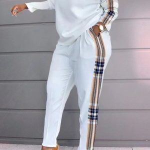 Casual Color Block Crew Neck Two-Piece Set, Suit Set, color:Color4|size:XXL, JustFashionNow