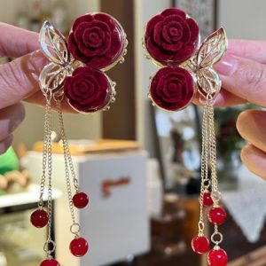 Women's Red Flocked Rose Grab Clips, Hair Accs, color:Color2|size:One-size, Noracora