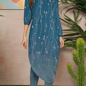 Women Gradient Pattern Crew Neck Long Sleeve Comfy Casual Two-Piece Set, Sets, color:Blue|size:5XL, Noracora