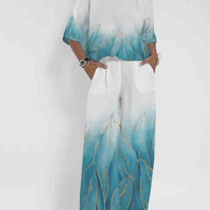 Crew Neck Loose Casual Two-Piece Set, Suit Set, color:Blue|size:XXL, JustFashionNow