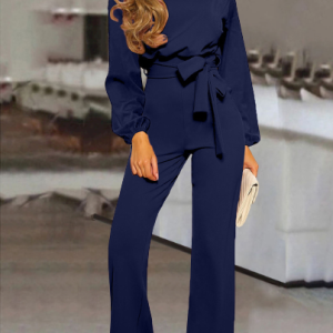 Long Sleeve Crew Neck Loose Long Daily Casual Plain Natural For Women, Jumpsuits&Rompers, color:Blue|size:XXL, Noracora