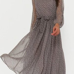 Women Polka Dots Long Sleeve Comfy Party Midi Dress, Dresses, color:Coffee|size:XXL, Noracora