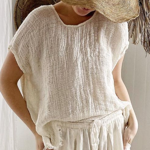 Crew Neck Loose Cotton And Linen Linen Shirt, Shirts & Blouses, color:White|size:XXL, JustFashionNow