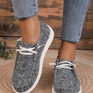 Casual Plain Non-Slip Lace-Up Flat Heel Boat Shoes, Flats/Loafers, color:Gray|size:43, Noracora