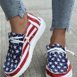 Casual  America Flag Fabric Lace Up Shoes, Flats, color:As Picture|size:43, JustFashionNow