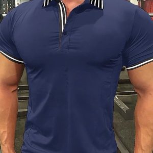 Regular Sleeve Shirt Collar Casual Polo Shirt, Polos, color:Blue|size:3XL, JustFashionNow