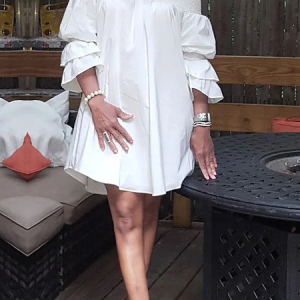 Plus Size Elegant Plain Short sleeve Cold Shoulder Loose Skirt Dress, Plus Dresses, color:White|size:4X, Stylewe