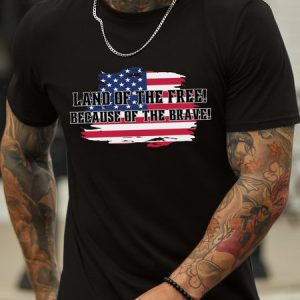 Lilicloth X Kat8lyst Land Of The Free Because Of The Brave Men's Crew Neck T-Shirt, T-shirts, Lilicloth.com