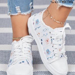 Anniemia Floral Casual Canvas  Shoes, Sneakers, color:White|size:43, JustFashionNow