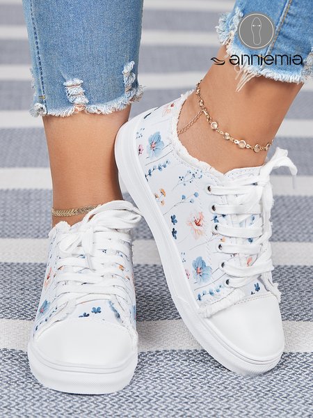 Anniemia Floral Casual Canvas Shoes, Sneakers, color:White|size:43, JustFashionNow