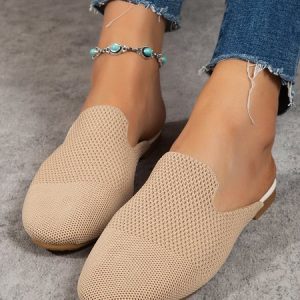 Casual Breathable Mesh Fabric Mules, Flats, color:Apricot|size:43, JustFashionNow