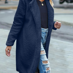 Lapel Collar Long Sleeve Plain Thicken Loose Teddy Jacket For Women, Coats, color:Navyblue|size:3XL, Noracora