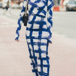 Striped Urban Half Turtleneck Dress, Maxi Dresses, color:white-blue|size:XXL, Stylewe