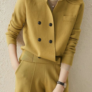 Micro-Elasticity Stand Collar Urban Long Sleeve Jacket, Cardigans, color:Yellow|size:XXL, Stylewe
