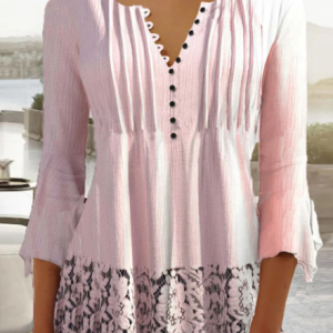 Plain Casual Lace Regular Fit Top, Shirts & Blouses, color:Pink|size:XXL, JustFashionNow