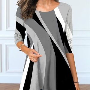 Color Block Loose Casual Crew Neck T-Shirt, T-Shirts, color:Black-white|size:XXL, JustFashionNow