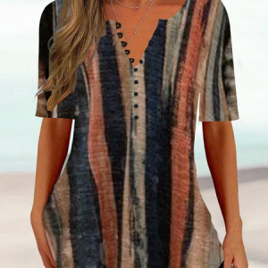 Buttoned Half Open Collar Loose Casual Shirt, Shirts & Blouses, color:Brown|size:XXL, JustFashionNow