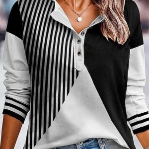 V Neck Geometric Casual Loose Sweatshirt, Sweatshirts & Hoodies, color:Multicolor|size:XXL, JustFashionNow