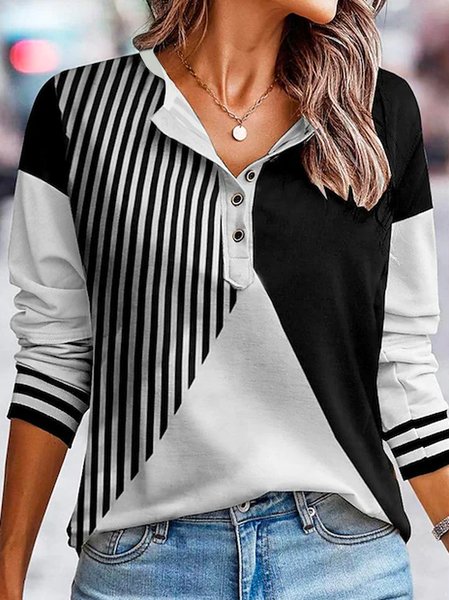 V Neck Geometric Casual Loose Sweatshirt, Sweatshirts & Hoodies, color:Multicolor|size:XXL, JustFashionNow