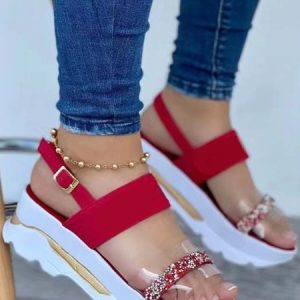 Rhinestones Clear PVC Platform Sports Sandals, Sandals, color:Red|size:43, JustFashionNow