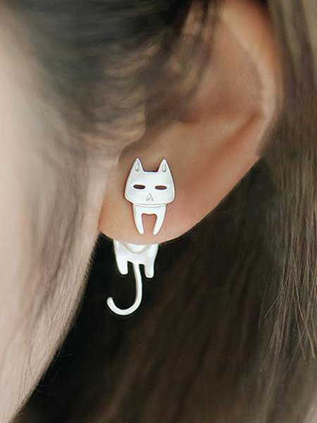JFN Cat And Fish Alloy Earrings, Earrings, color:Silver|size:One-size, JustFashionNow