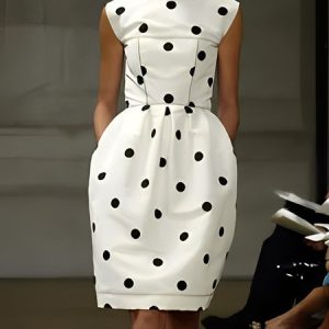 Polka Dots Urban Regular Fit Mini Dress With No Belt, Mini Dresses, color:Black-white|size:XXL, Stylewe