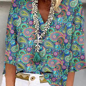 Casual V Neck Cashew Flowers Shirt, Shirts & Blouses, color:Green|size:XXL, JustFashionNow